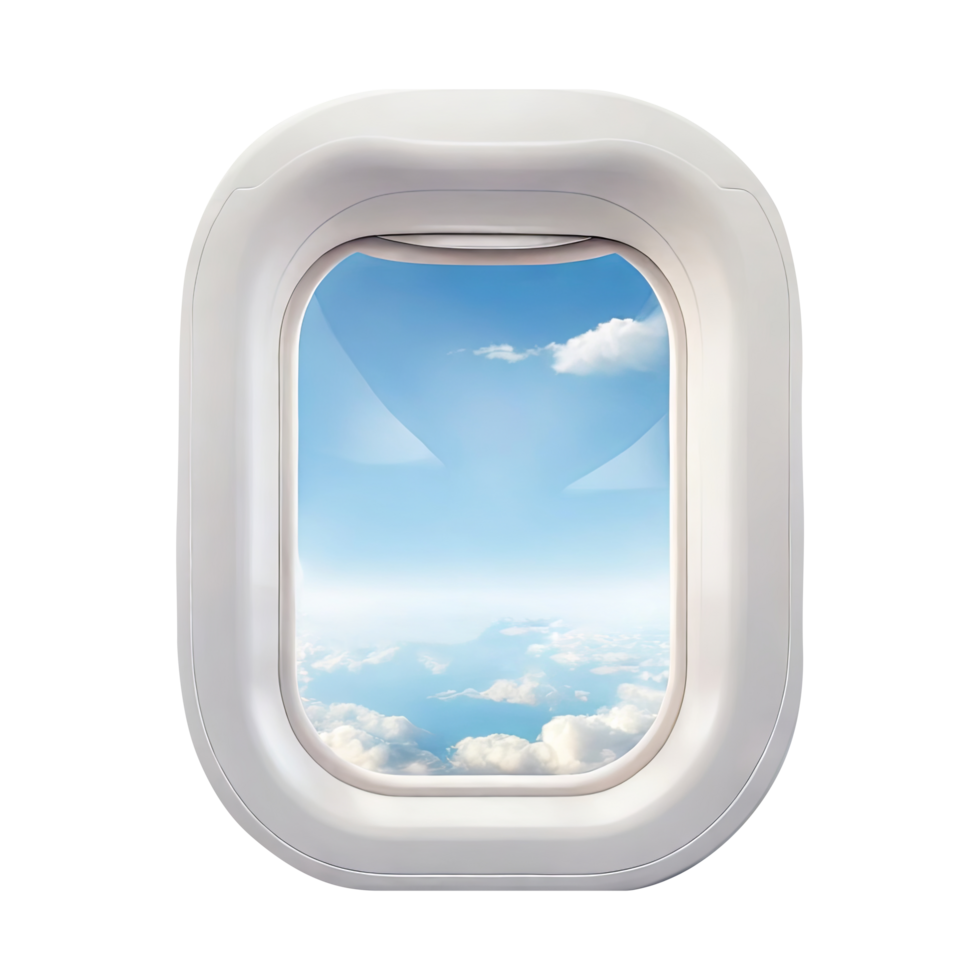 View looking through an airplane window on transparent background png
