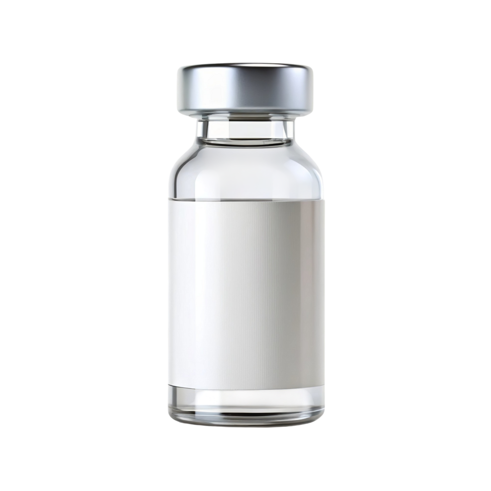 Empty Glass Vaccine Vial with Blank Label Mockup png