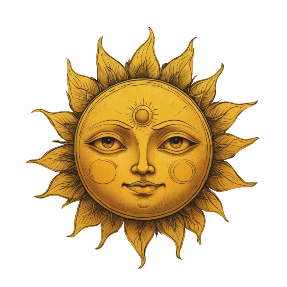 Vintage sun face on transparent background png