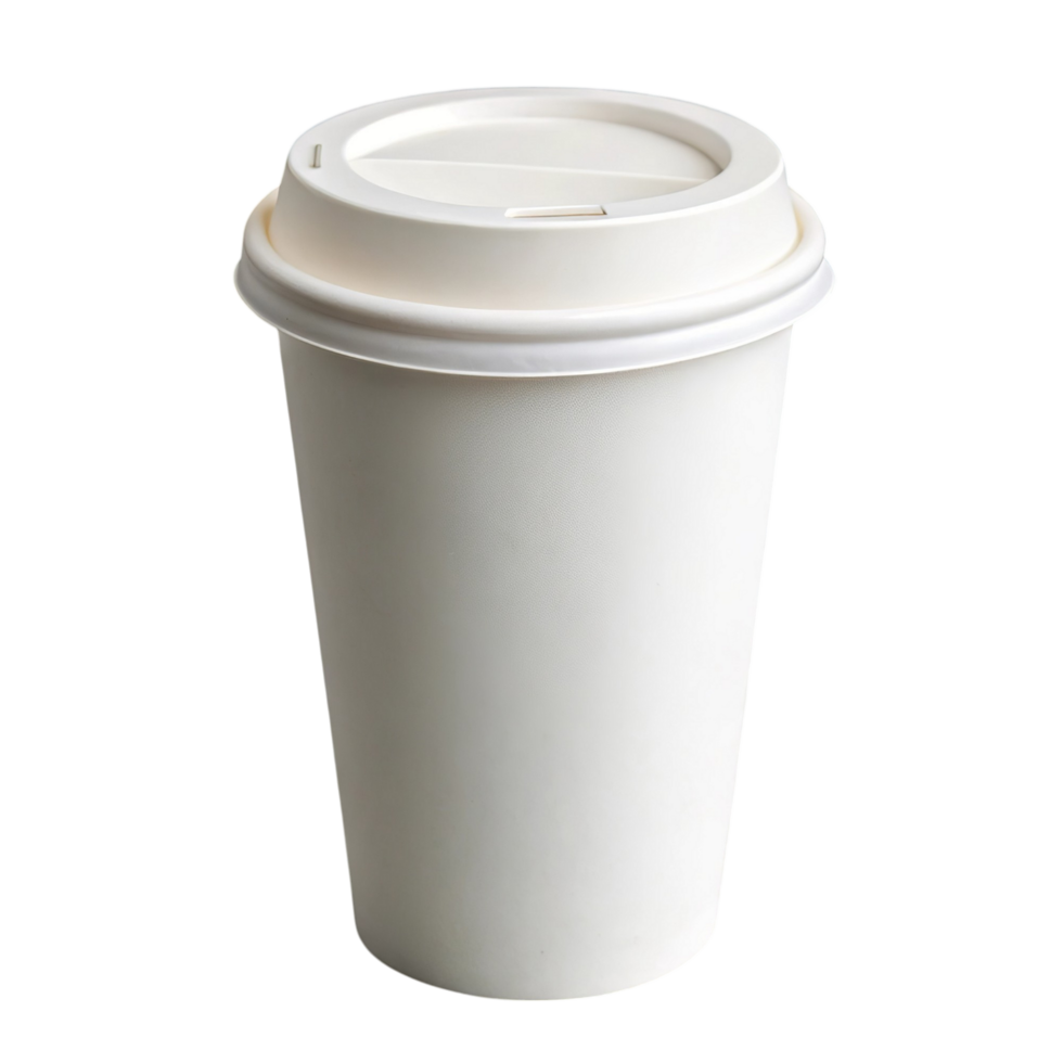 A high-quality, full shot of a plain white disposable coffee cup with a lid. png