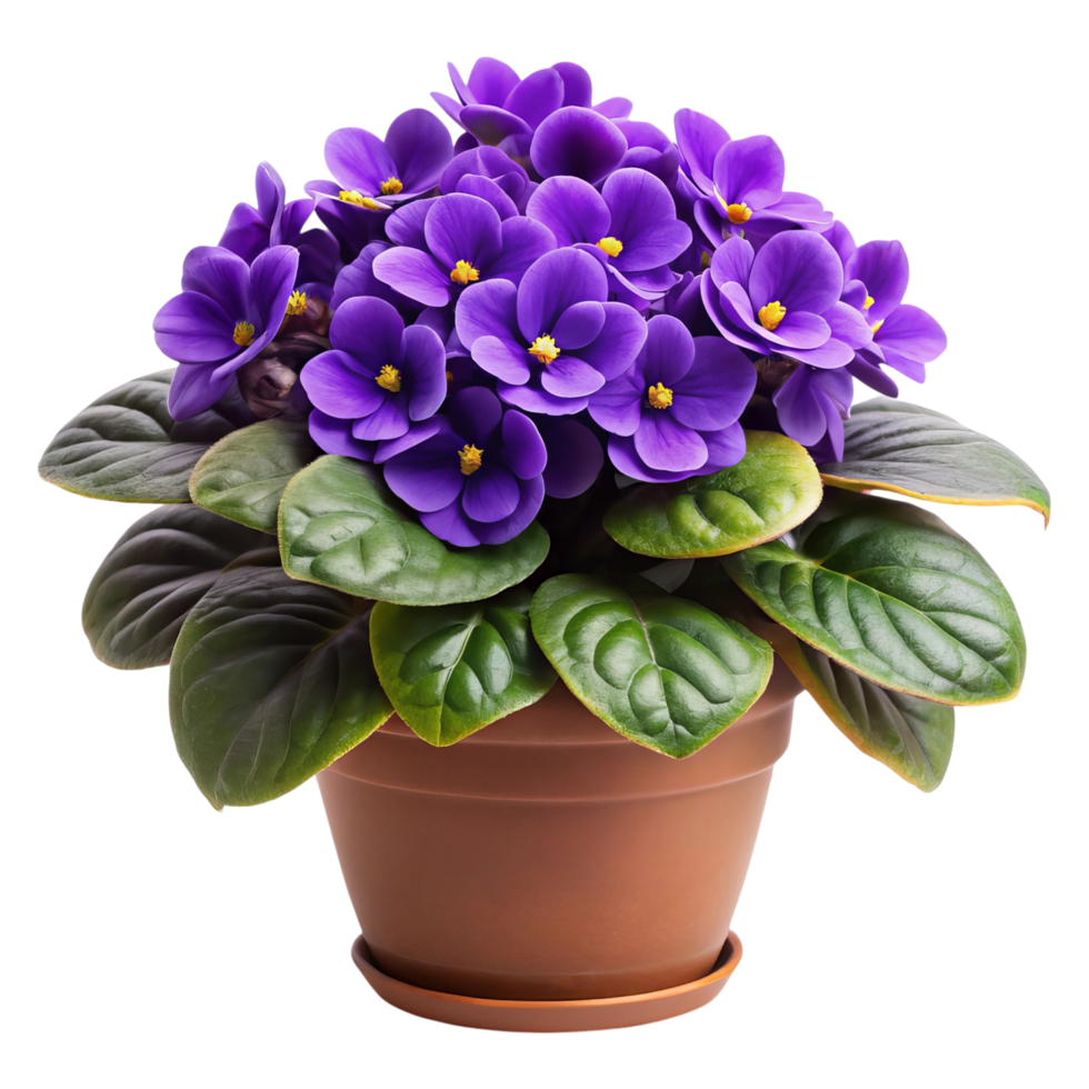 Vibrant Purple African Violet in Terracotta Pot png