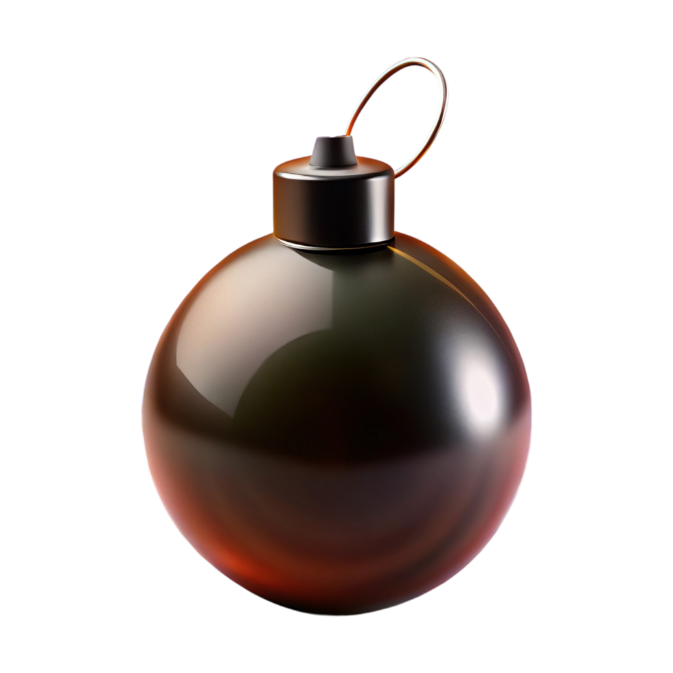 Dark, glossy bomb-shaped Christmas ornament with metallic cap. png