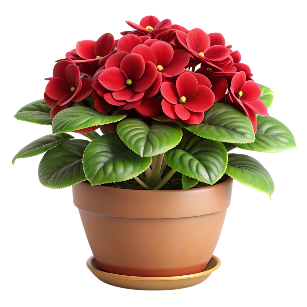 Vibrant Red African Violet in a Terracotta Pot png