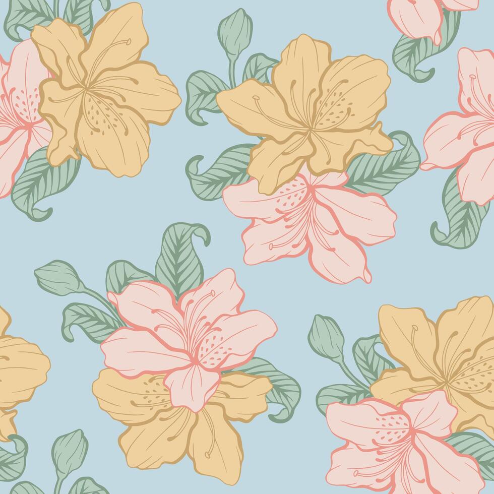 Soft boho Azalea flower seamless pattern. vector