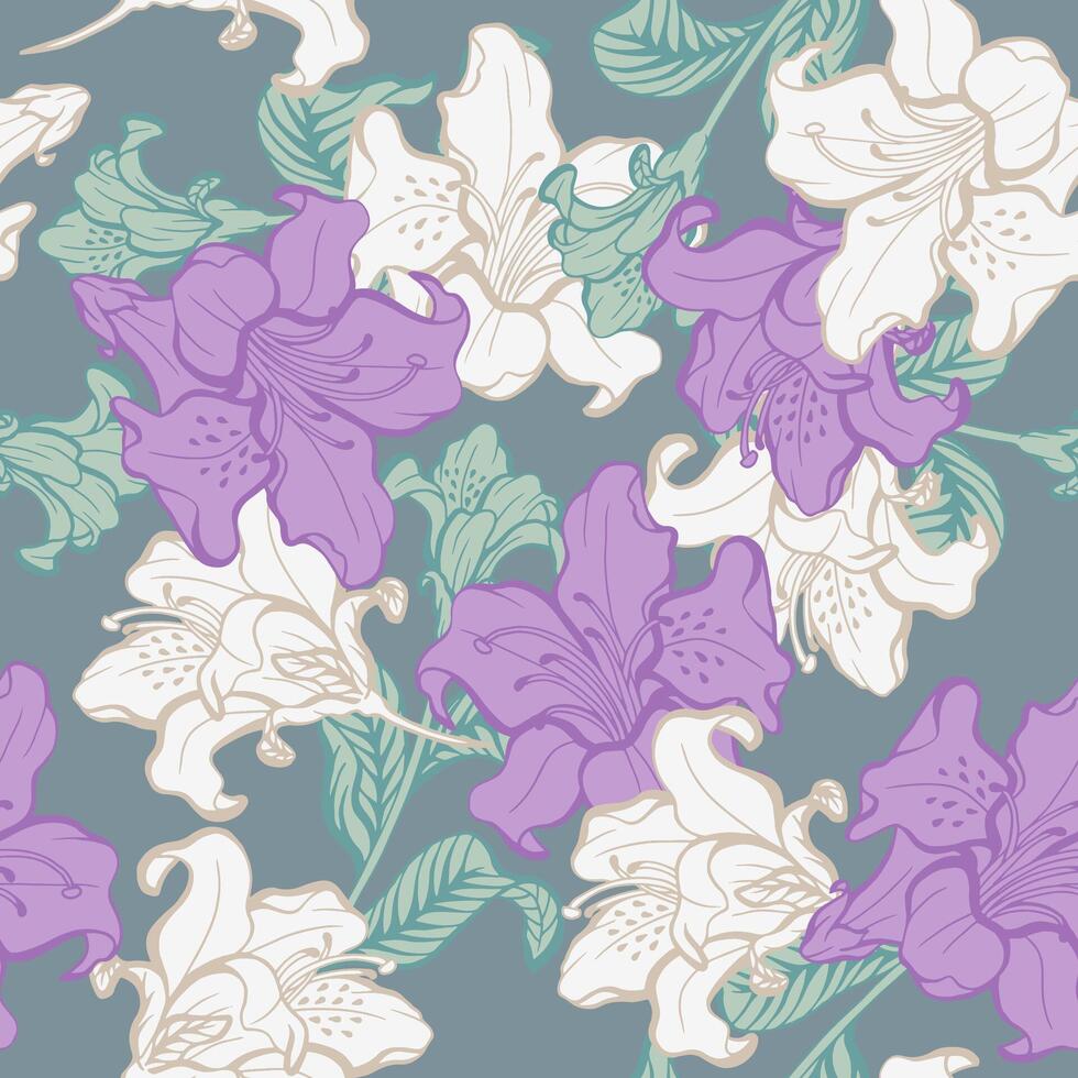 Soft boho Azalea flower pattern. vector