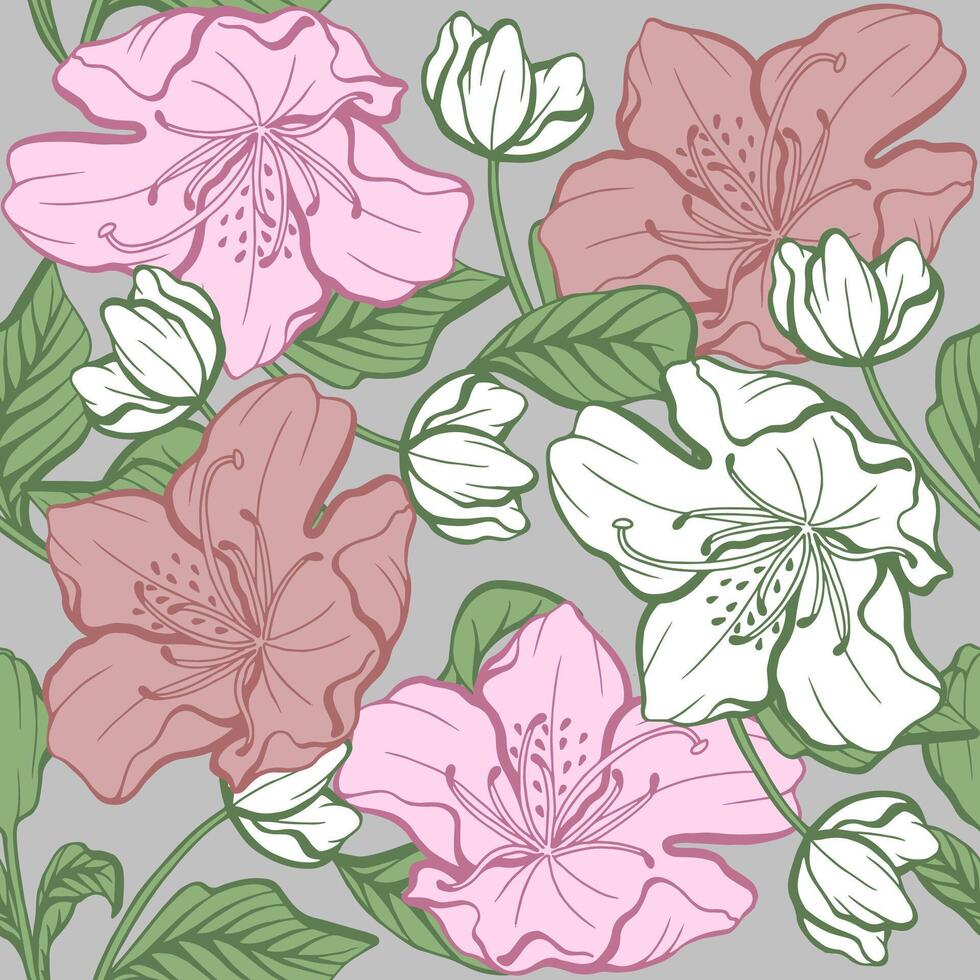 White Azalea flower seamless pattern. vector