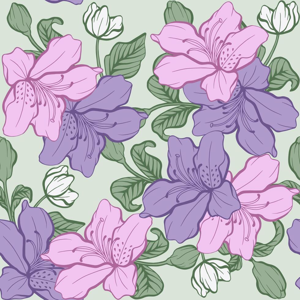 Purpe Azalea flower seamless pattern. vector