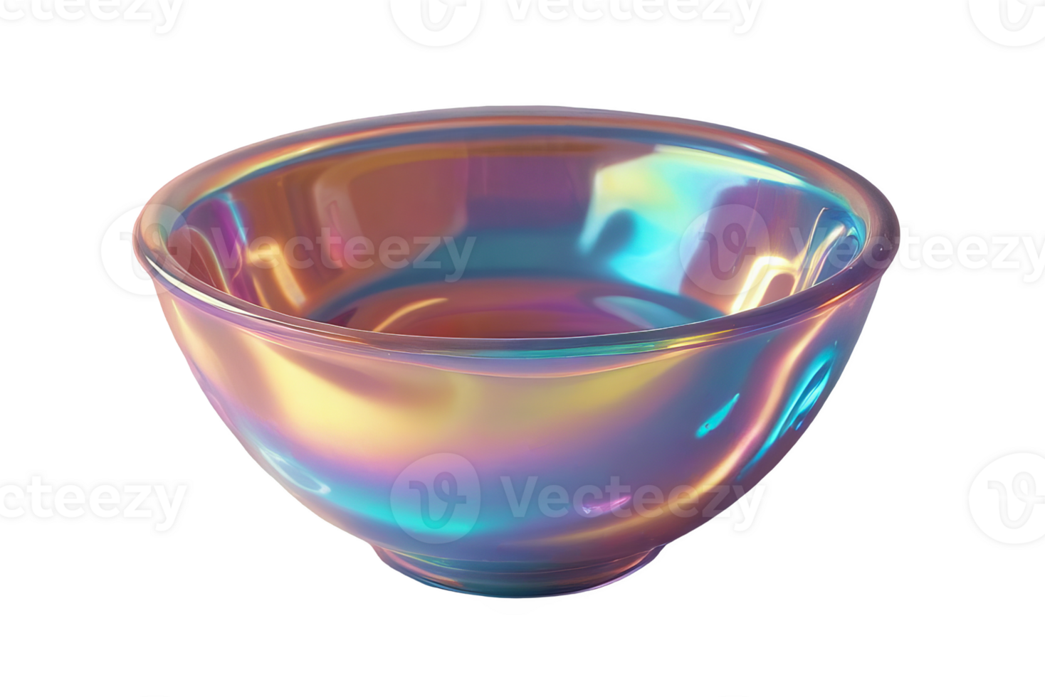 3D chrome element in Y2K style, isolated background, liquid holographic metal. Bowl with a rainbow pattern made of glass. png