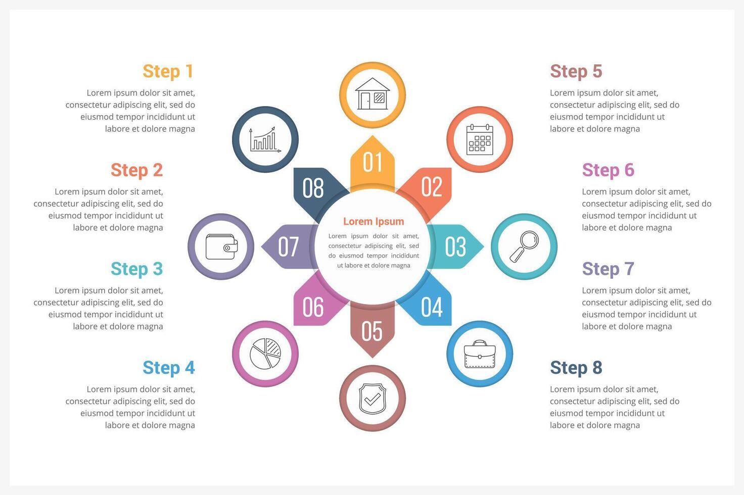 Circle infographics template with 8 steps illustration vector