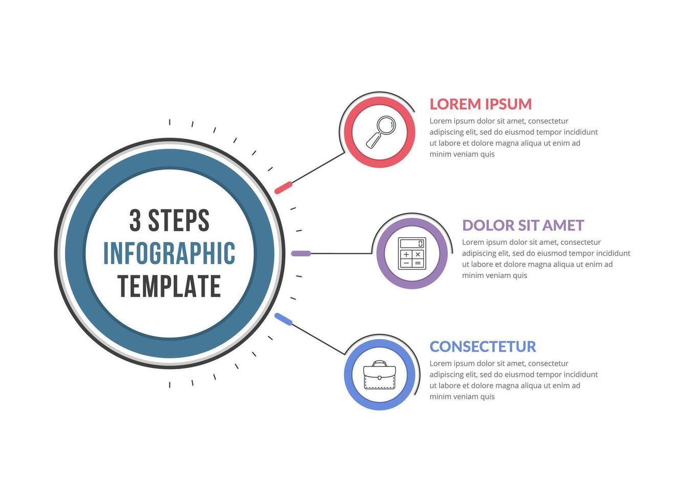 Infographic template with three steps or options with line connections vector