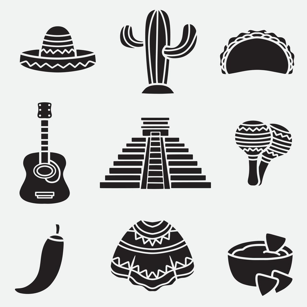 set of mexico good for icon, element design, silhouette design, logo, etc vector