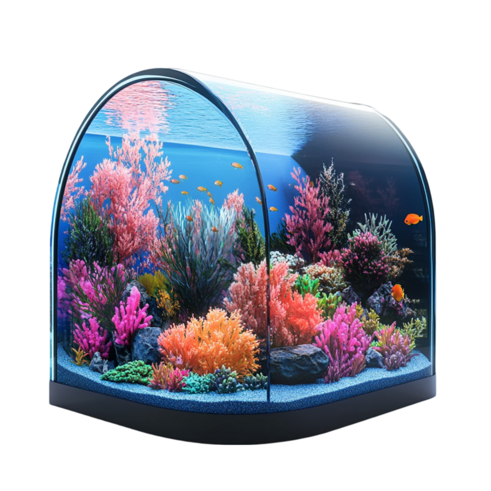 Vibrant Bio-Luminescence Aquarium Setup on Transparent Canvas png