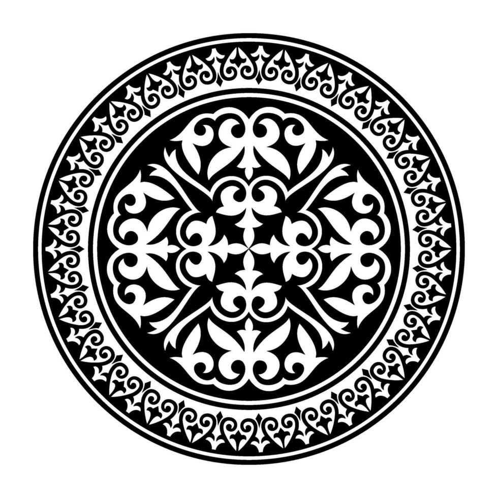 Monochrome Eastern national round decorative pattern, plate, medallion. Ethnic Elegant Black circle element for design in Eastern style. For ceramic, porcelain, embroidery, sandblasting, laser cutting vector