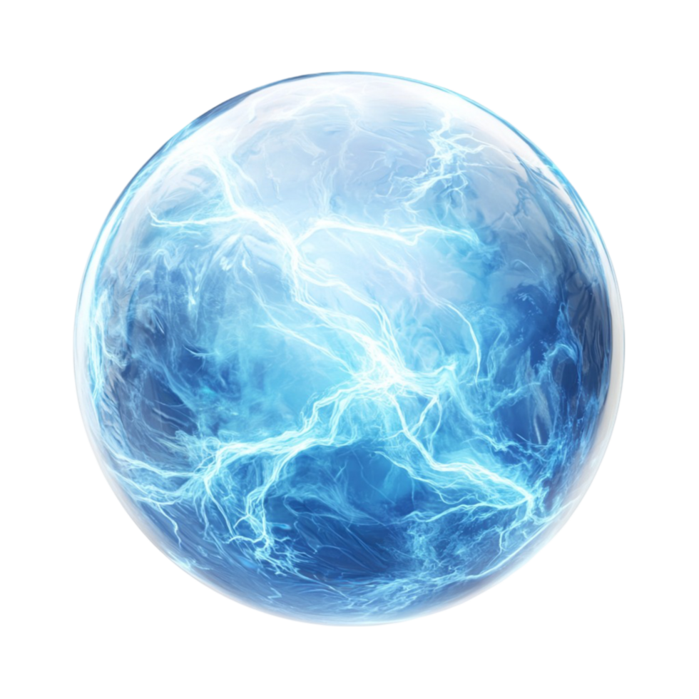 Dynamic Electric Ball with Blue Energy and Thunderbolt Effect png