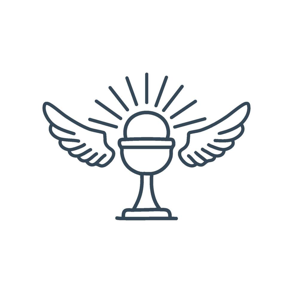 Sacred monoline design of the Eucharist with angel wings vector
