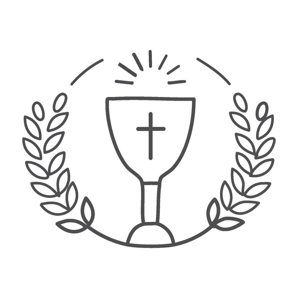 Sacred line art of a chalice and host vector