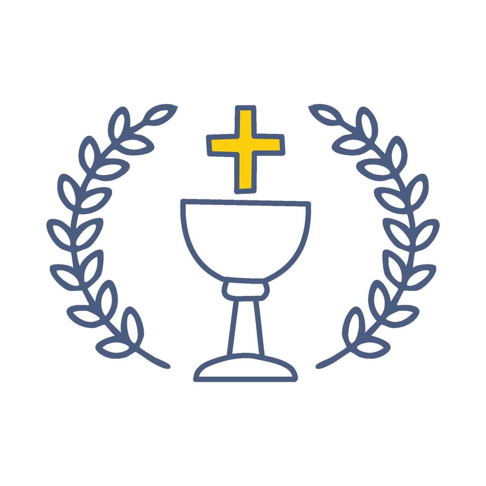 Sacred line art of a chalice and host with a cross in the center vector