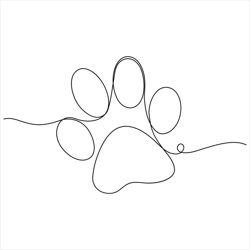 Paw footprints of dog or cat oneline continuous single line animal drawing illustration vector