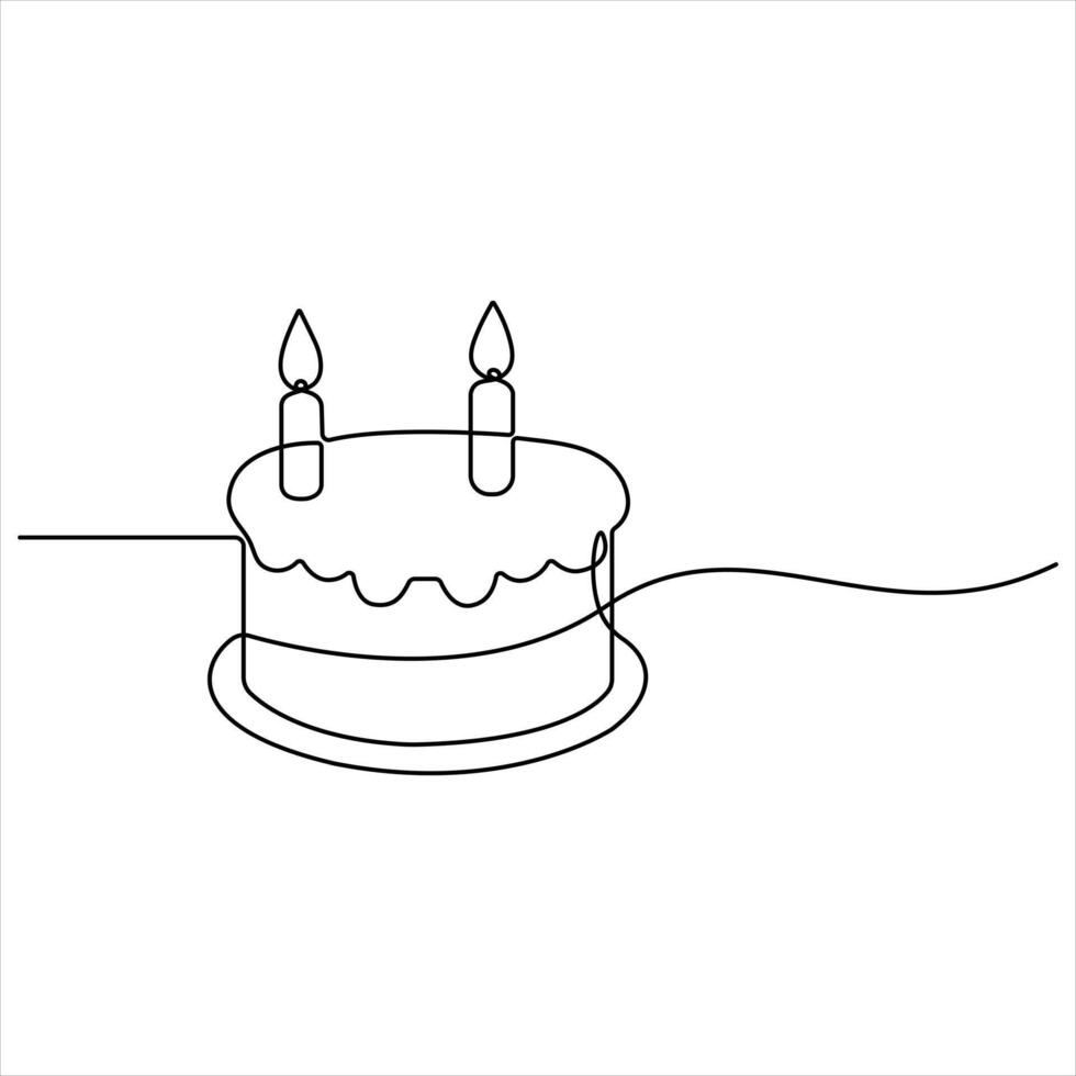One Line Birthday Cake continuous single line art isolated vector