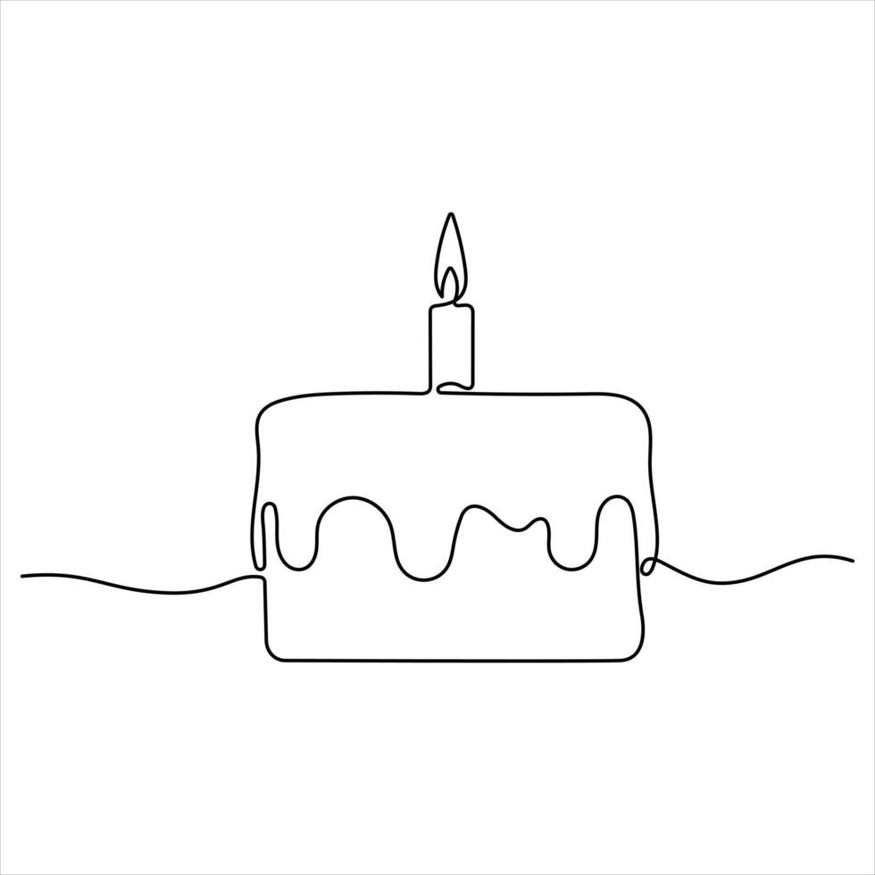 Single continuous line drawing of birthday cake with candles party line art illustration vector