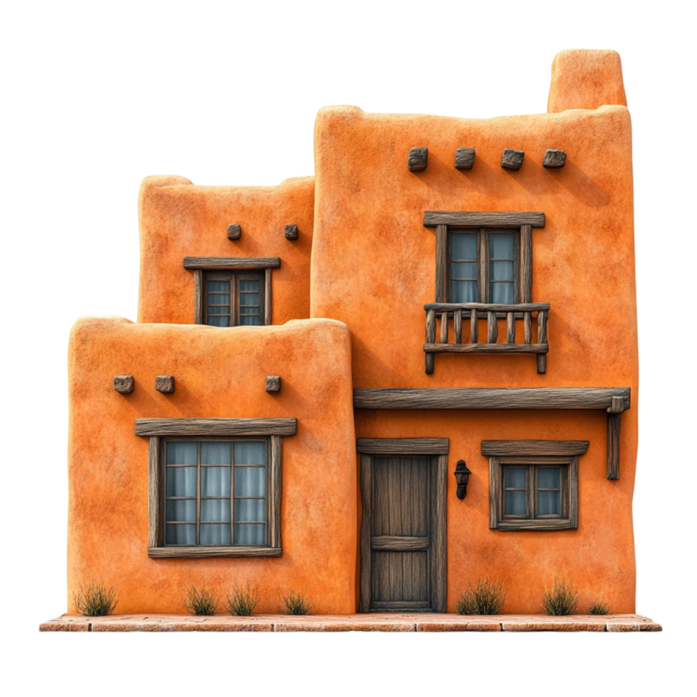 an orange house with a wooden door and windows png