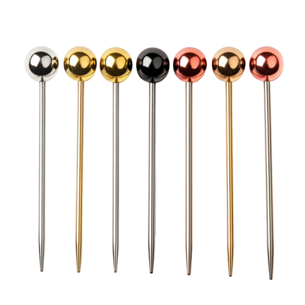 gold, silver, black nd red metaal pins on a background png