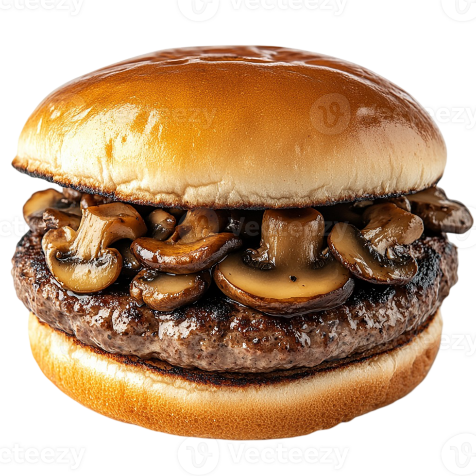 A hamburger with mushrooms on it png