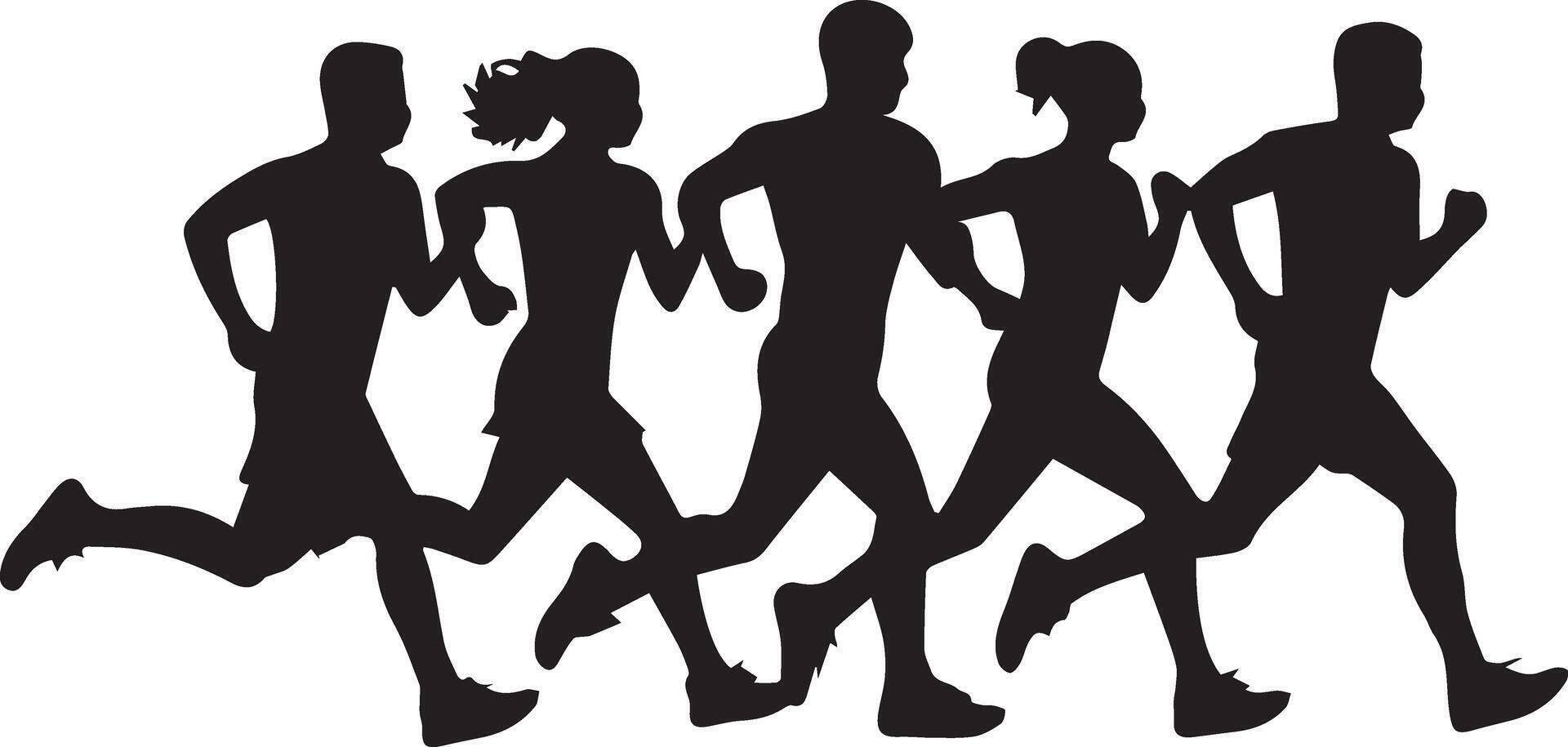 Dynamic Running Silhouette Group in Motion vector