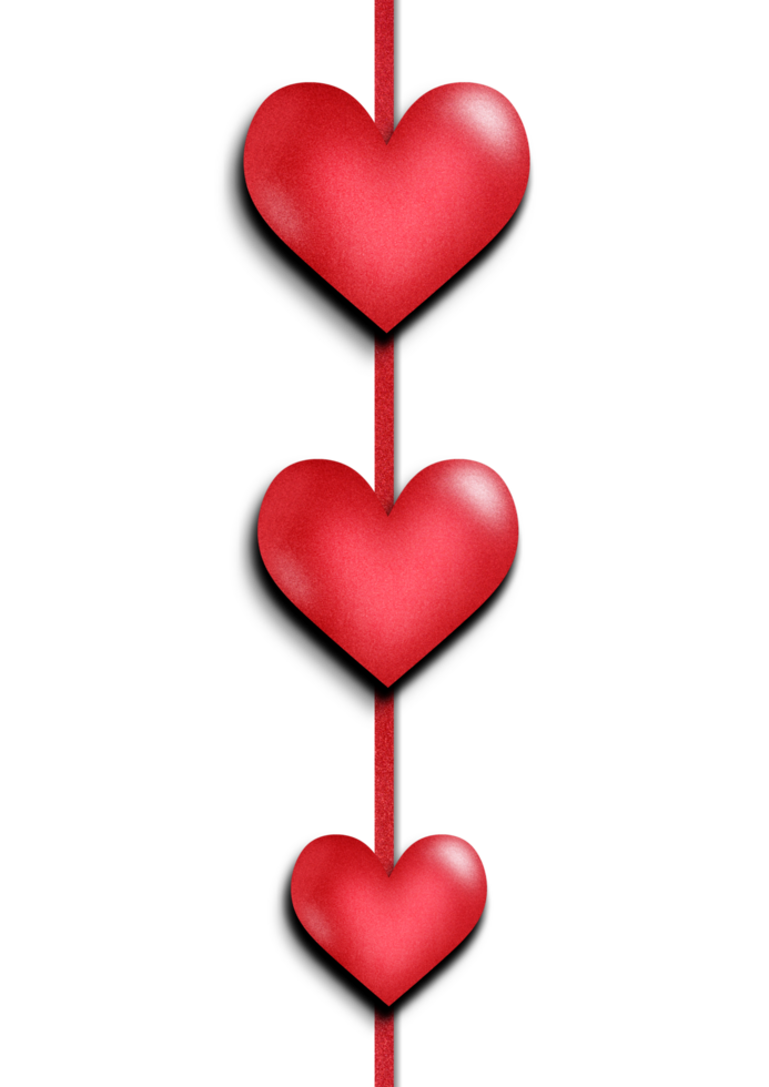 Three red hearts hanging from a string png