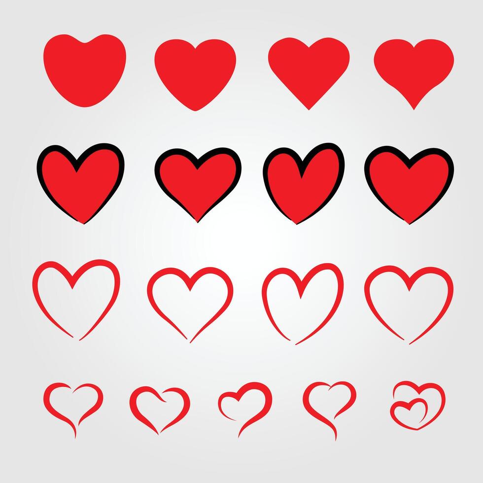 collection red Hearts shape symbol icon for love valentine illustration design vector