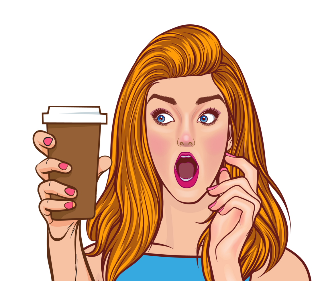 Modern lady posing with her morning coffee png