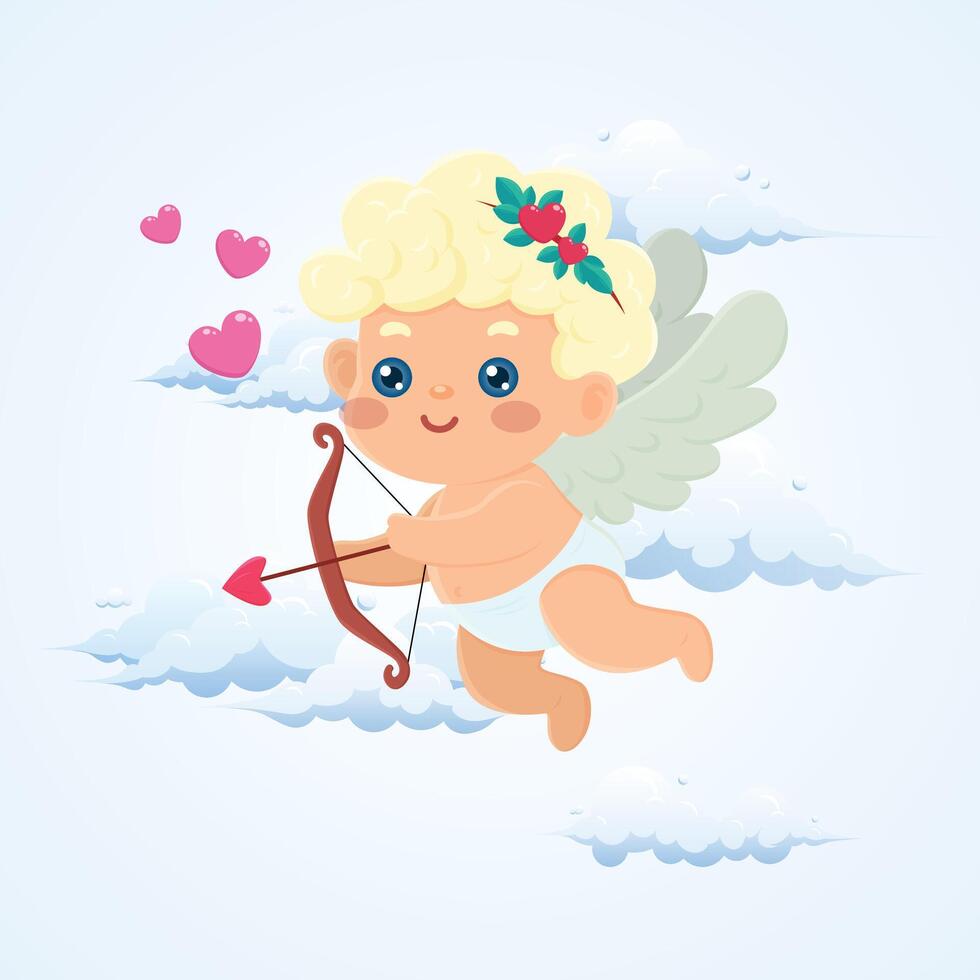 baby Cupid shoots an arrow cartoon cute on blue sky vector
