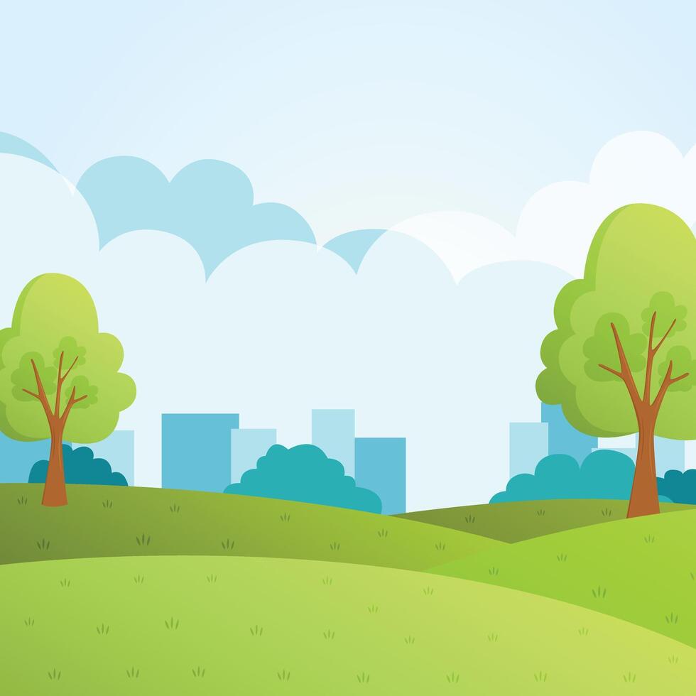 nature meadow park and city landscape background illustration design vector