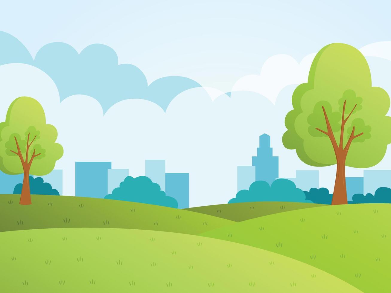 nature meadow park and city blue sky landscape space view background illustration design vector