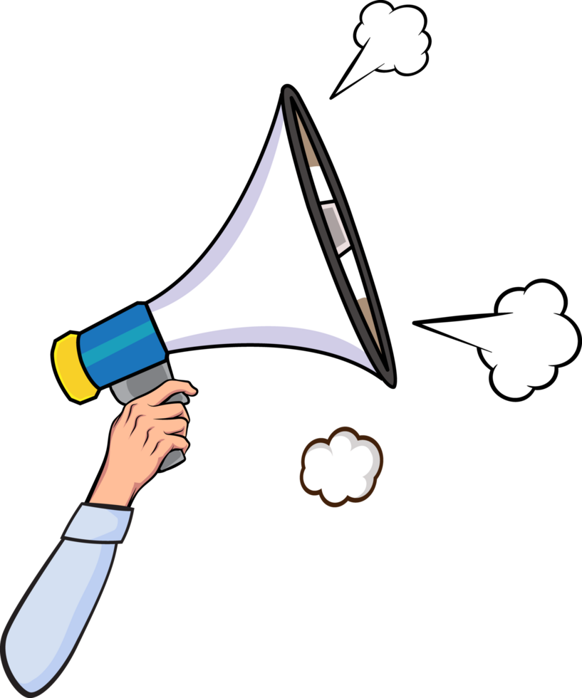 Energetic speech through a retro megaphone png