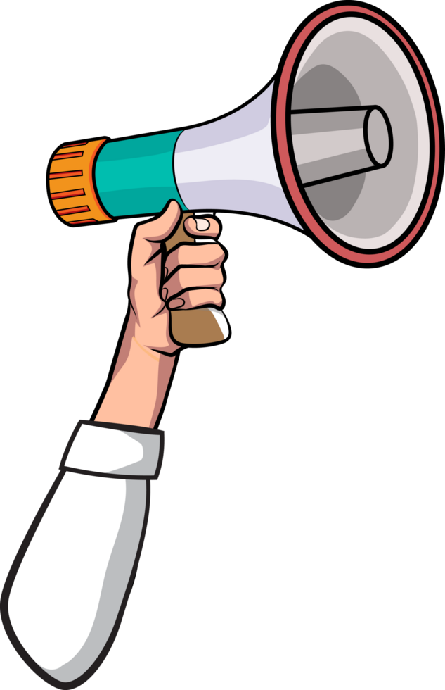 Public speaker making an announcement with energy png