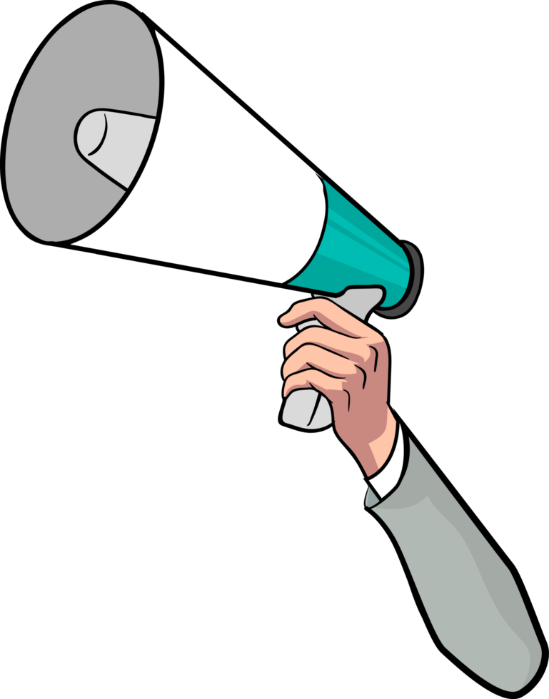 Event host making an announcement with a speaker png