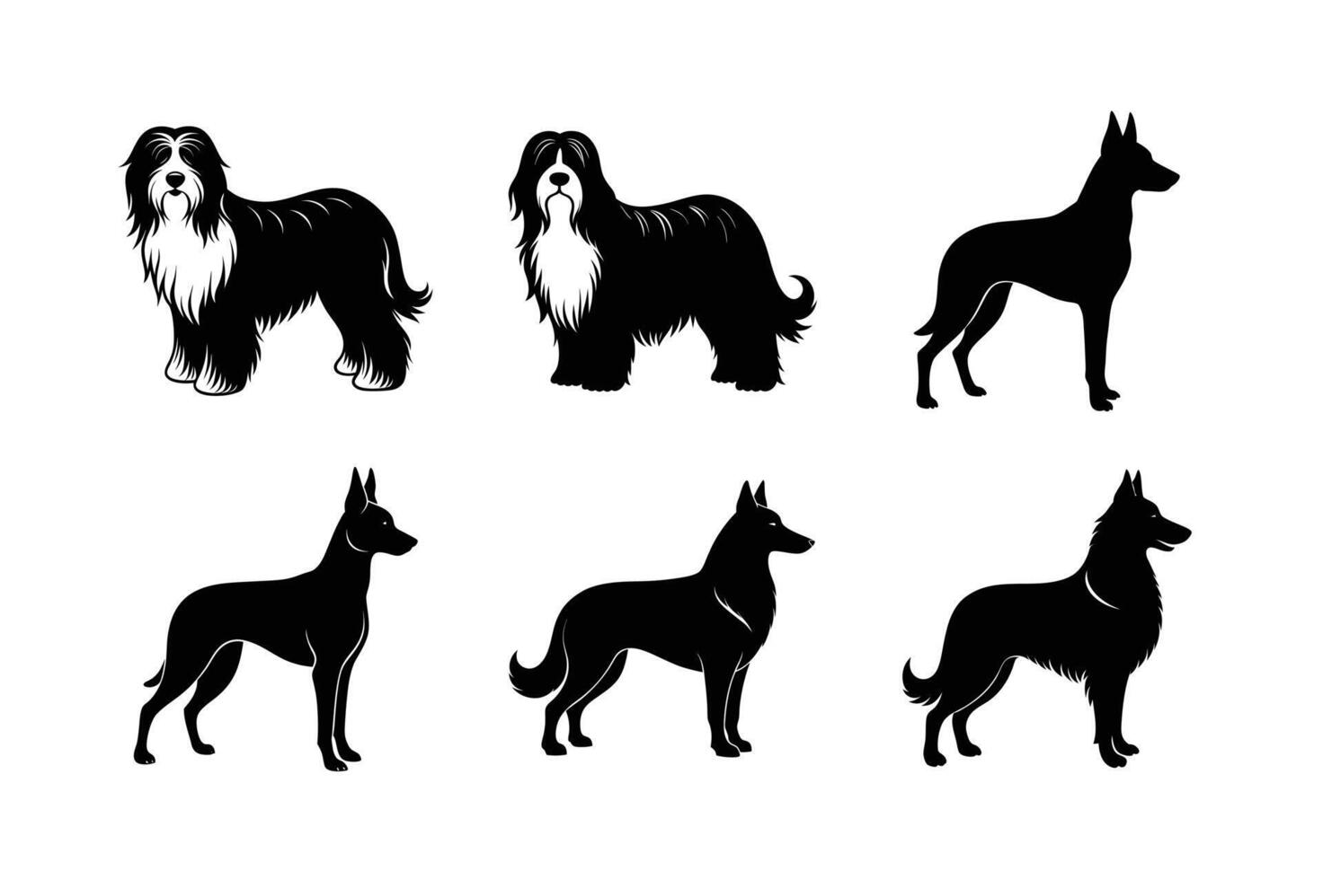 Creative dog silhouettes illustrating different poses and expressions vector