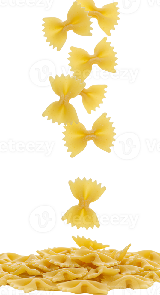 Bow-tie pasta isolated, showcasing its signature ridged texture and unique shape, ideal for food-related designs, cooking campaigns, and Italian culinary visuals png
