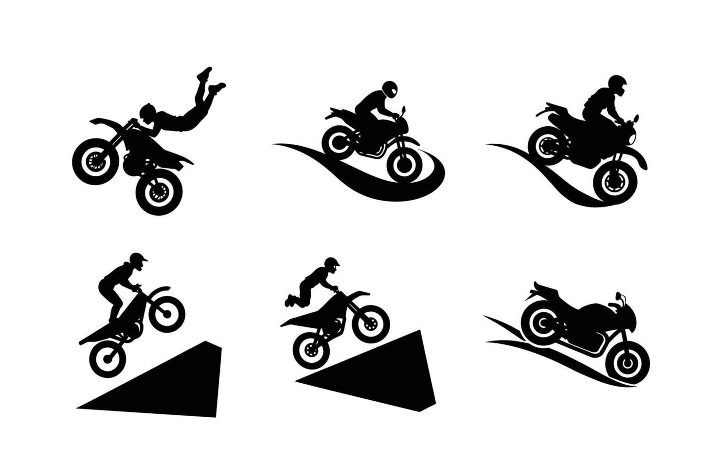 Motorcycle stunt rider silhouettes performing daring tricks vector