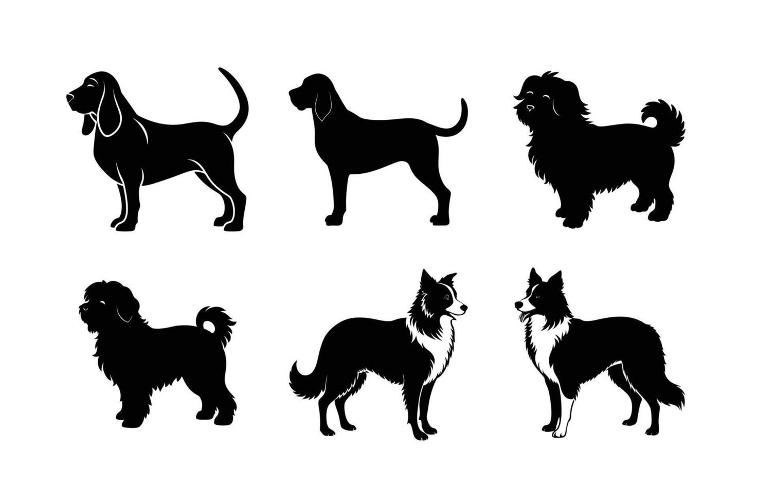 Detailed dog breed silhouettes showcasing movement and stance vector