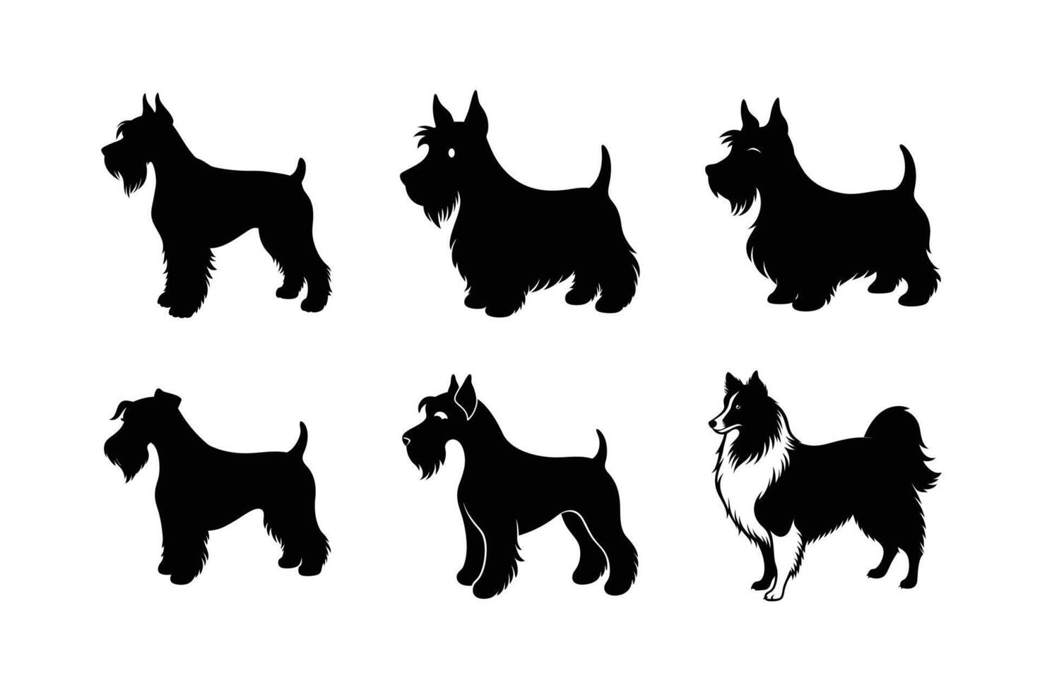 Dog breed silhouettes set on white background vector
