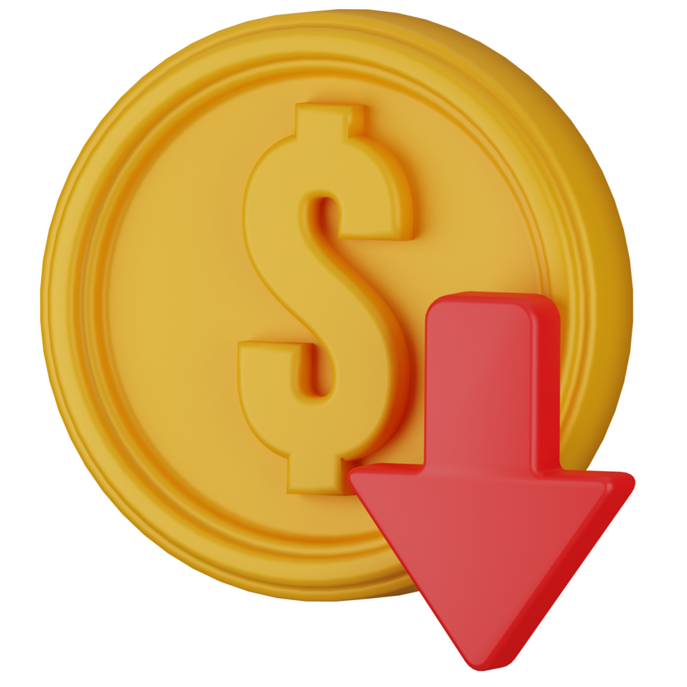 3D Dollar Coin with Downward Arrow png