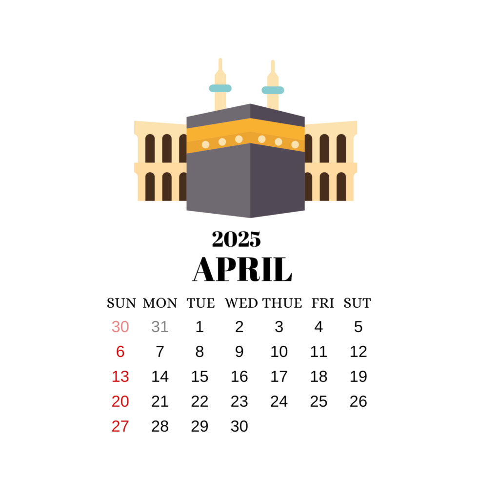 2025 april calendar with kabbah png