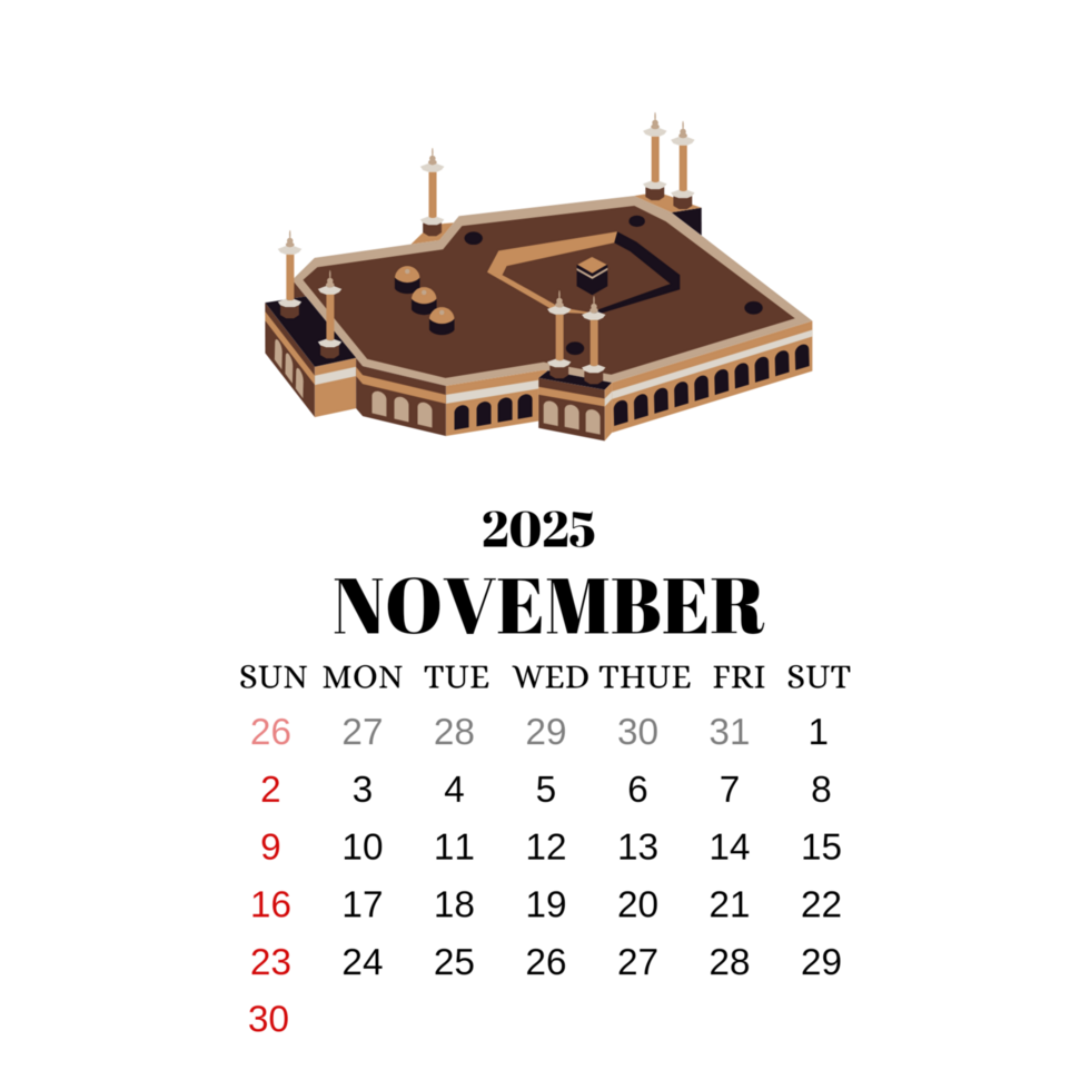 2025 november calendar with mekkah png