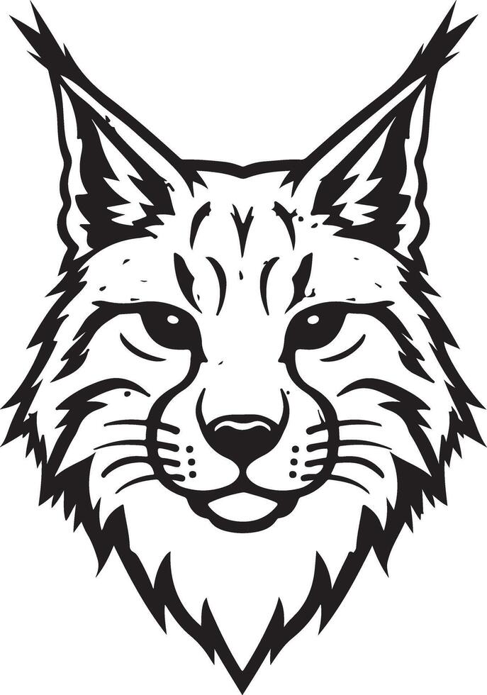 A black and white art illustration of a lynx head vector