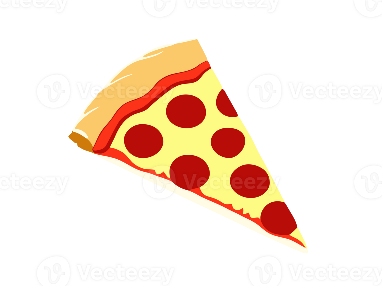 Isolated slice of pizza with salami, with a large crust. Illustration in simple flat style, 3d isometric perspective. png