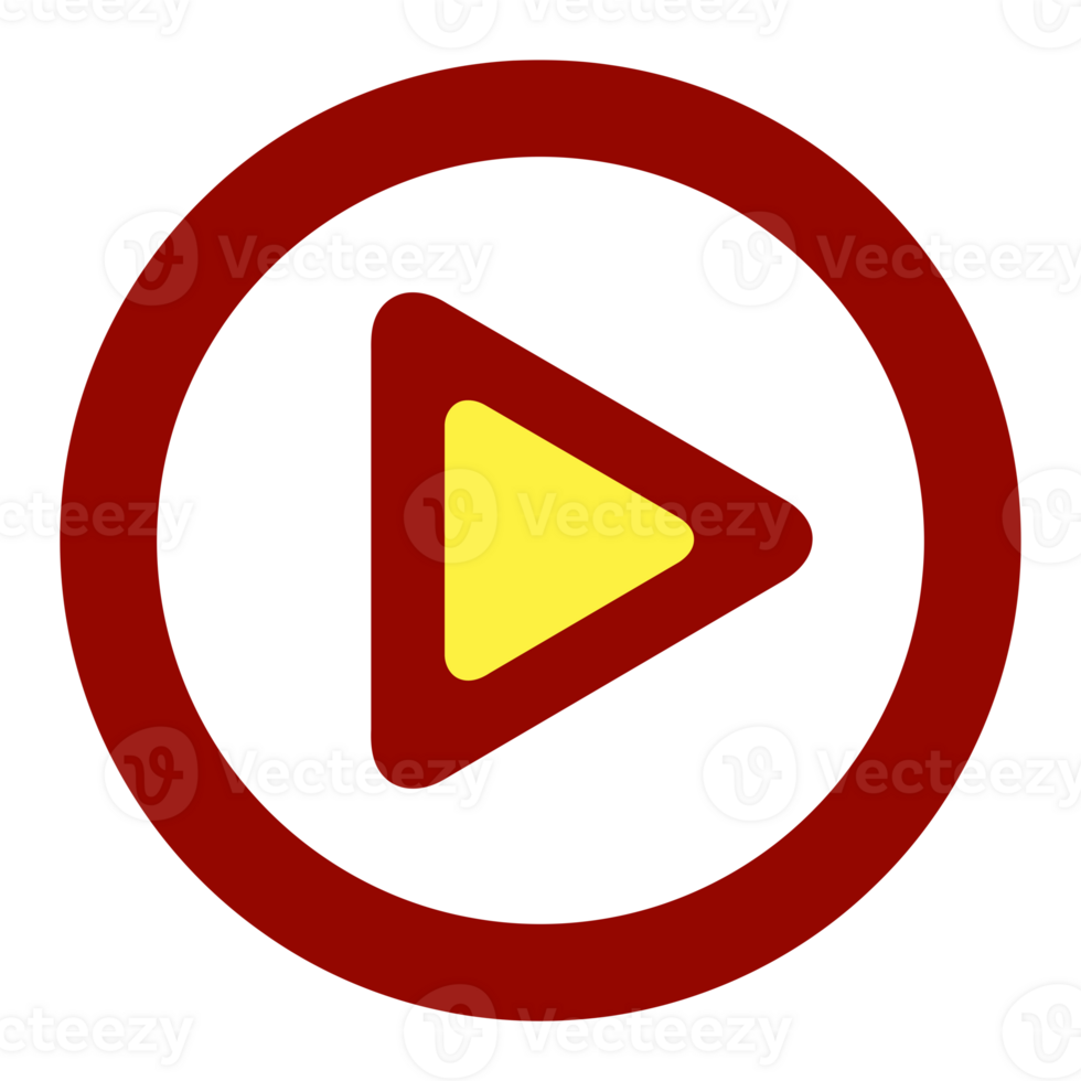 Simple red circular play button with yellow triangular play symbol centered inside, isolated. Clean lines, minimalist design. Instantly recognizable media control icon. png