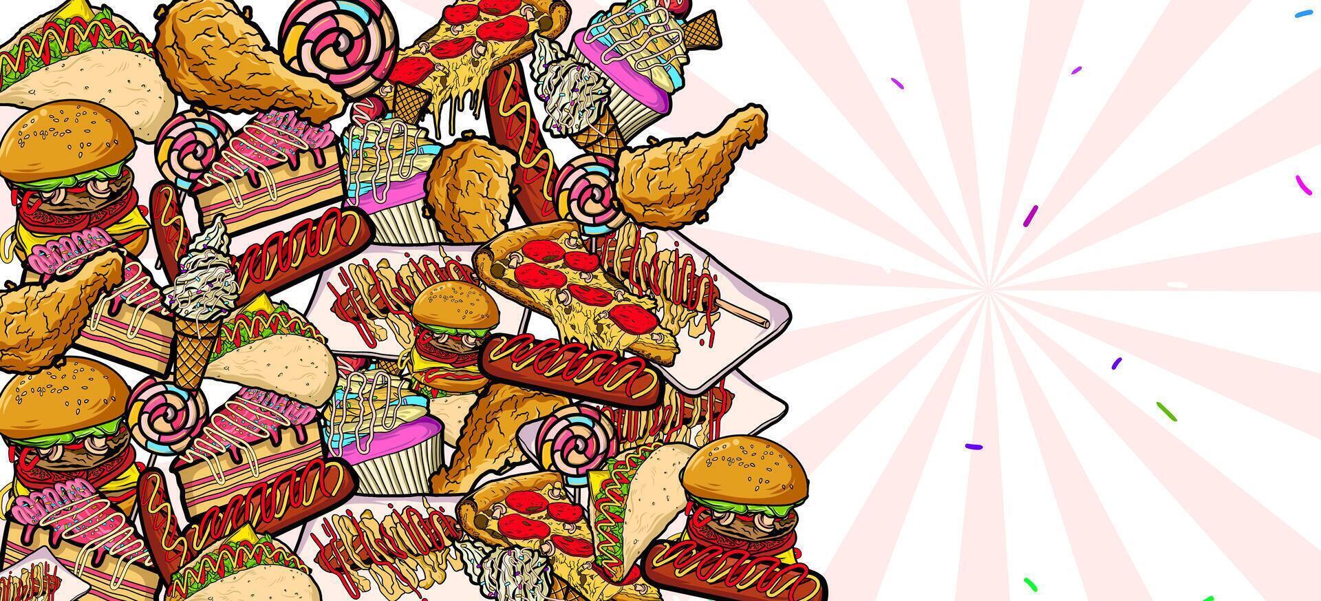 Various food background . vector