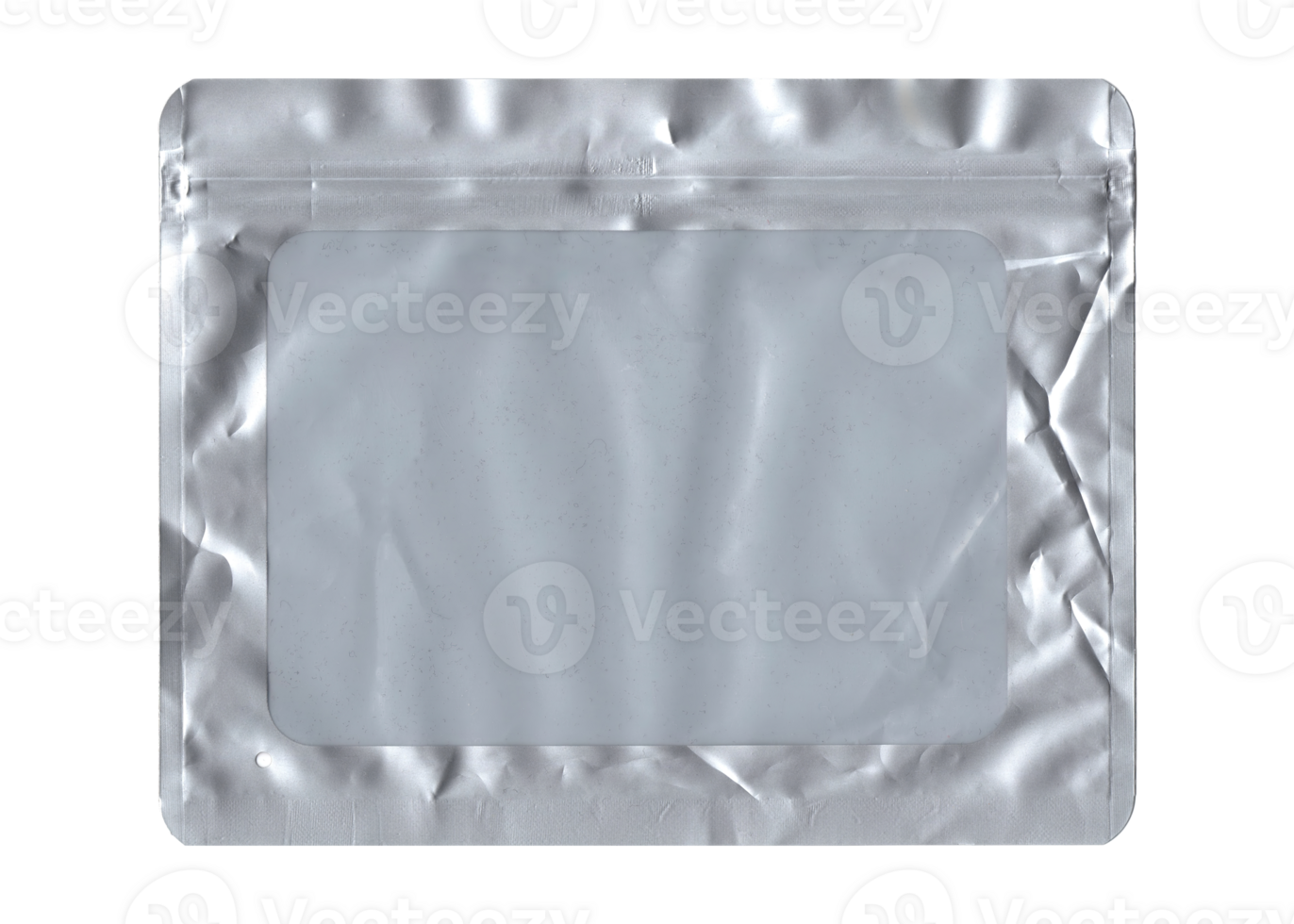 Isolated gray plastic bag with a transparent side for inspection, used to sell small items, with folds and wrinkles. Empty canvas for your creative content. png